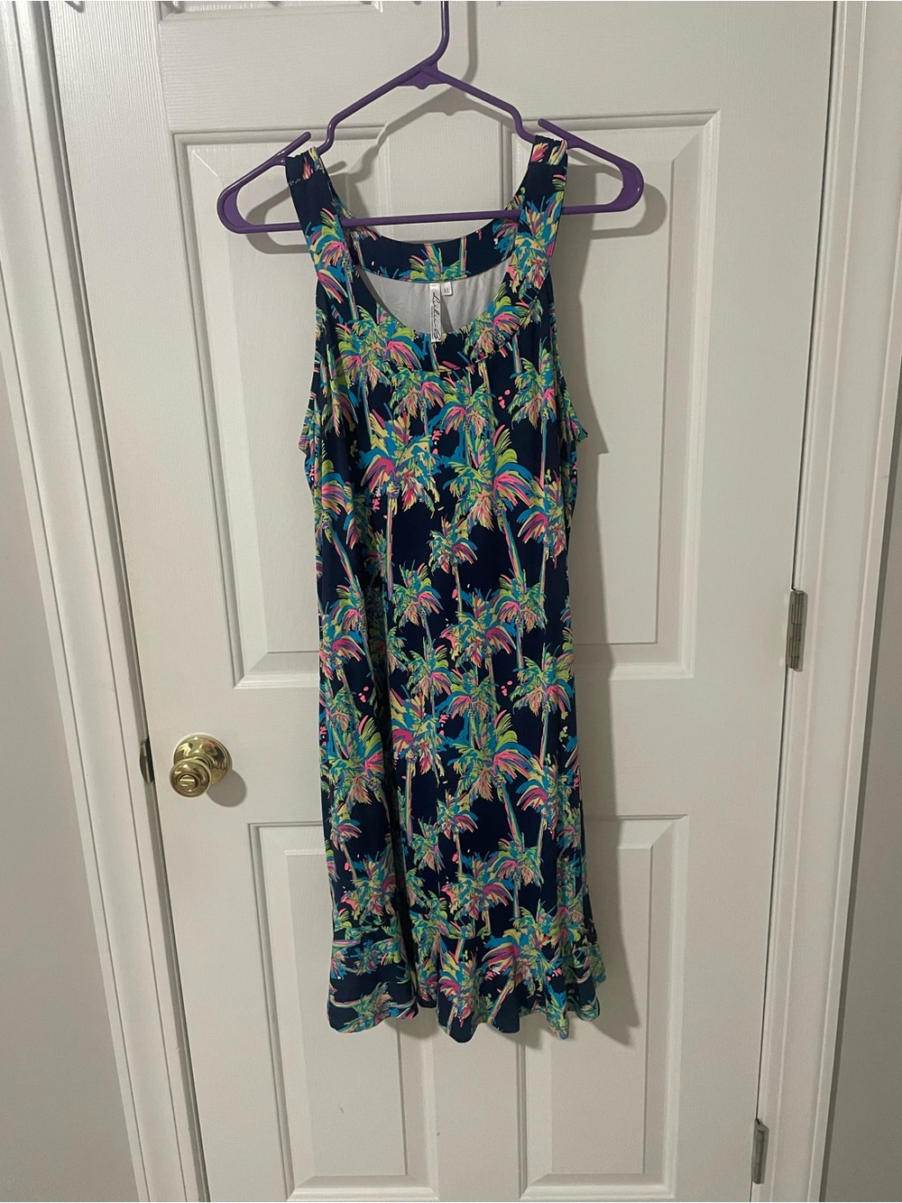 Lulub Navy Tropical Print dress xl - Bright Palm Pattern